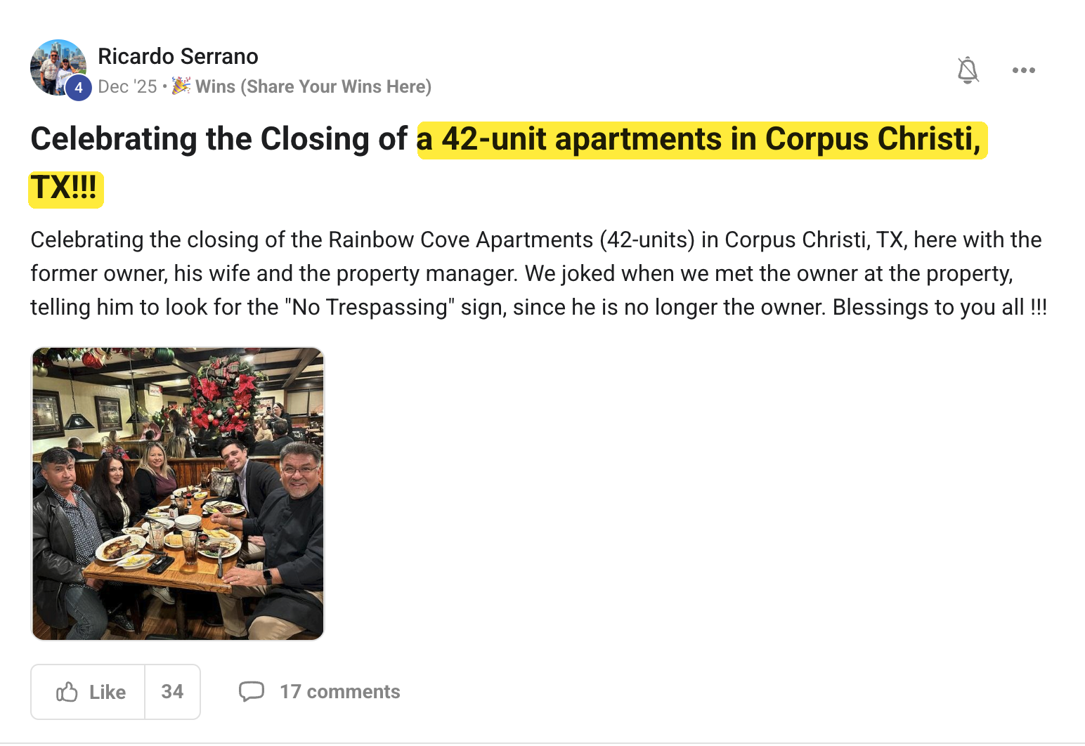 Ricardo Serrano’s 42-unit closing